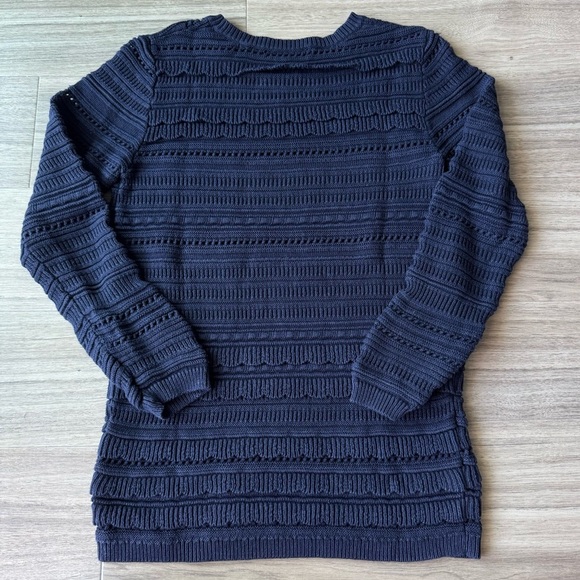 Banana Republic Navy Blue Scallop Knit Crew Neck Sweater 3/4 Sleeve Size Medium - Picture 2 of 5